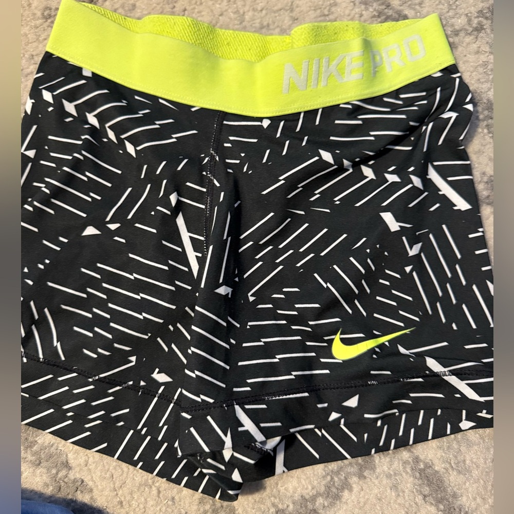 Nike Pro Neon Yellow and Black Shorts